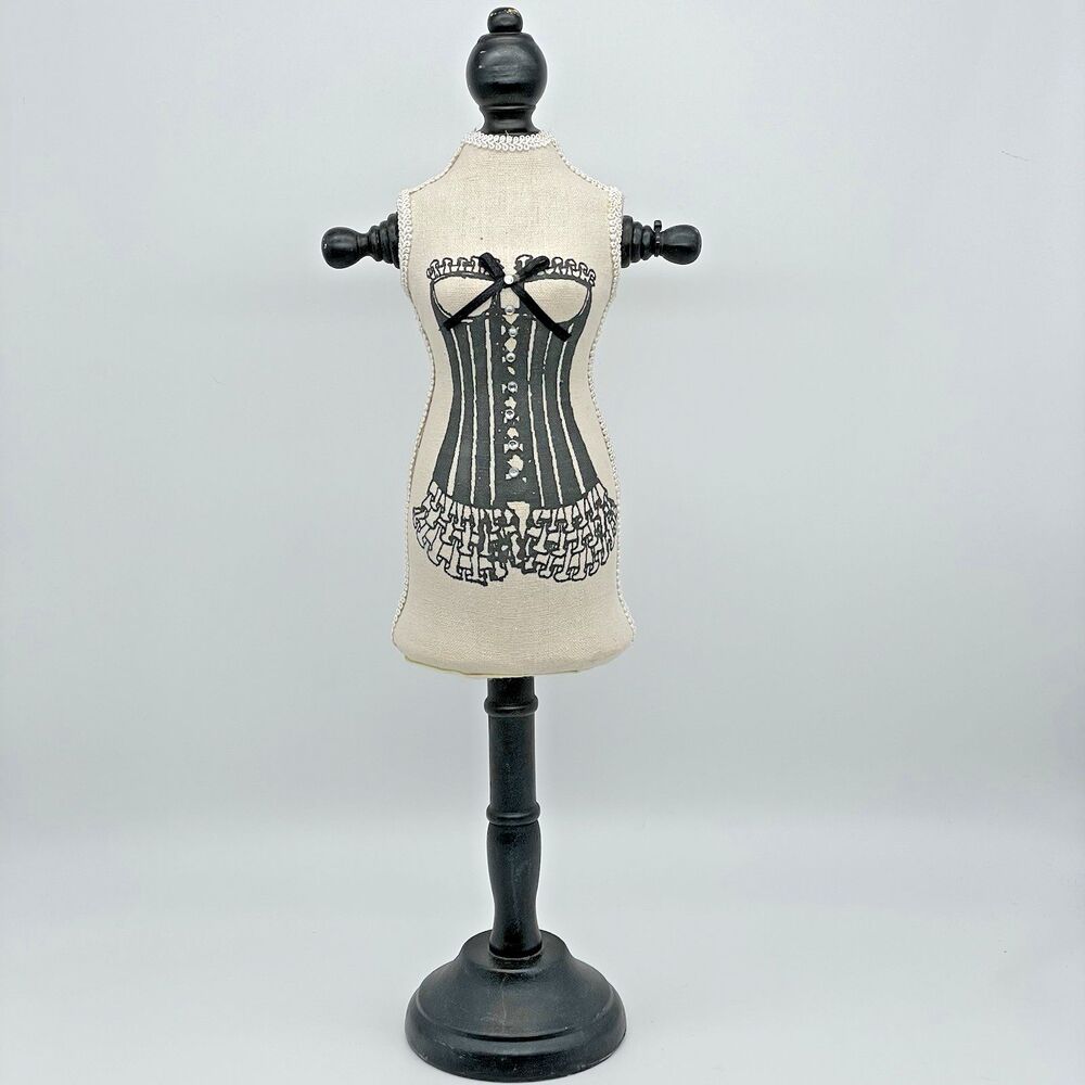 French Mini Tailor Dressmaker Mannequin Wood 17.5” Jewelry Display Holder